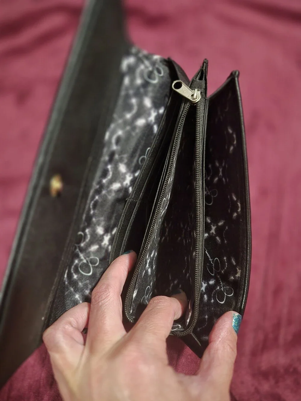 Jessica Simpson Black Foldover Wallet with Gold Logo and Stud Accents